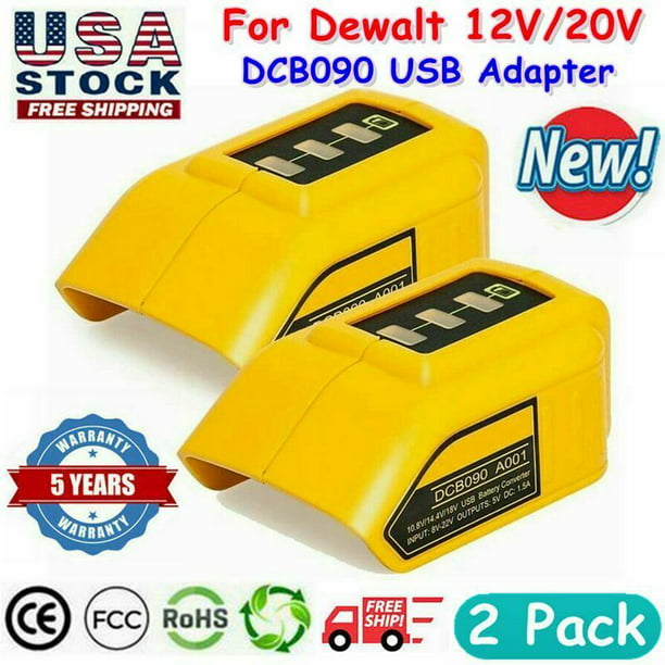 【2 USB Ports & Power Display】 TenHutt 12V/20V Max USB Power Source Replacement for Dewalt DCB090 Converters for Lithium Battery 